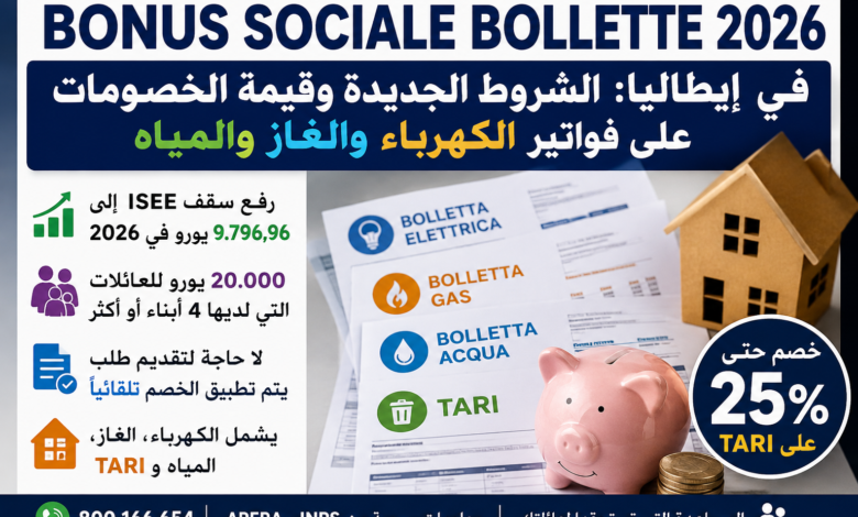 Bonus Sociale Bollette 2026 في إيطاليا شروط الاستحقاق الجديدة وكيفية الحصول على خصم فواتير الكهرباء والغاز والمياه